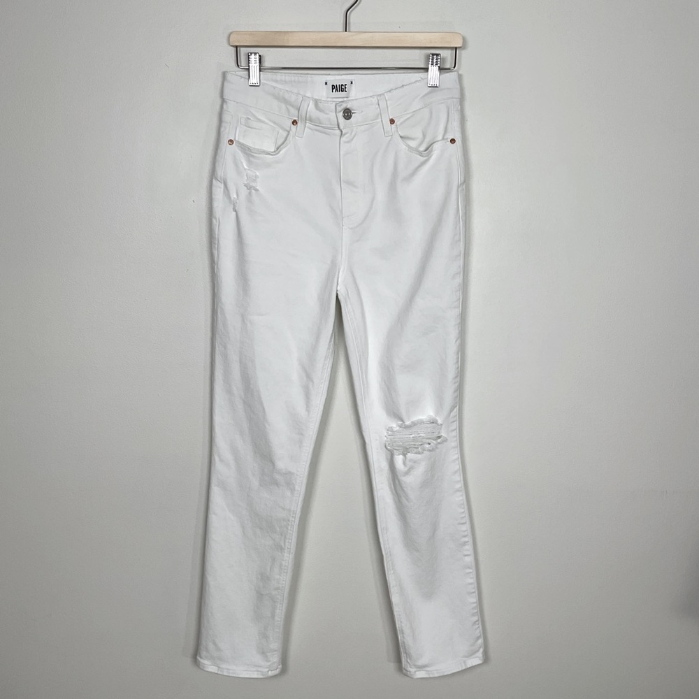 Paige Women's Sarah Slim Distressed/Ripped Jeans, White Size 29 EXC‎